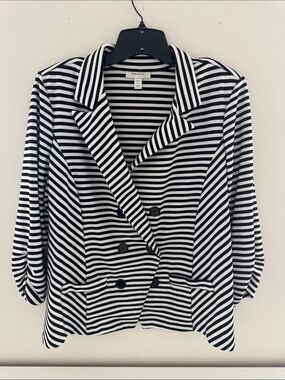 dressbarn Black and White Striped Double-Breasted Blazer